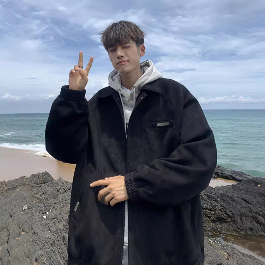 Suede Jacket Designer Coat Men's Spring And Autumn American Style Trendy Brand Cool Loose Casual Turn-down Collar 2025 Early Spring Jacket