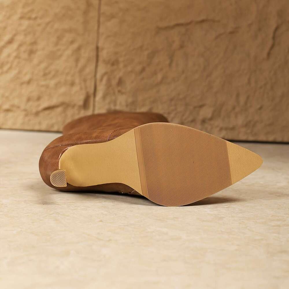 Elegant Brown British Style Ladies' Autumn Boots - Soft Cover, Pointed Toe, Slimming, High-End Versatile Fashion With Coat, Ideal For Banquets An