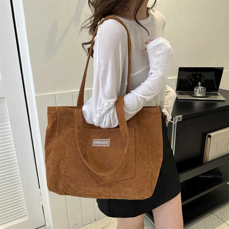 Corduroy Tote Bags for Women Shoulder Bags Fashionable Large Capacity Shopping Bags Purse and Handbags Class Bag for Girl M251030