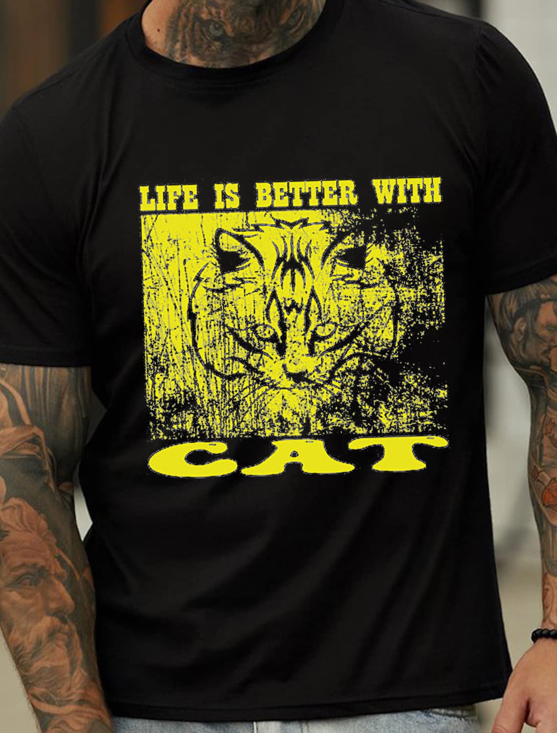 Life is Better with Cat Design Fashion Men's Cotton Summer T-Shirt - TT7090