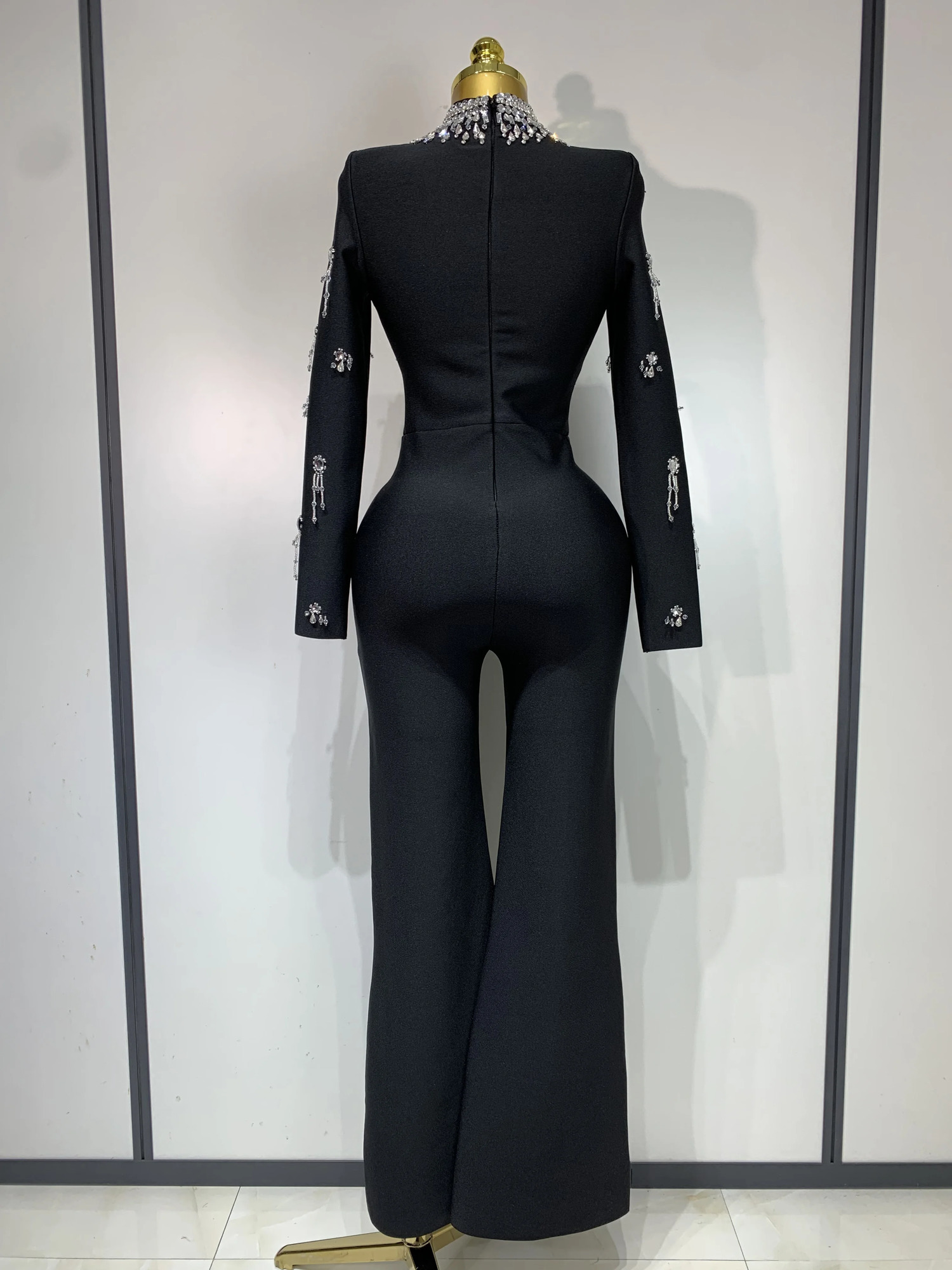 Sparkly Diamonds Long Sleeve Black Bodycom Bandage Jumpsuit Fashion Woman Evening Party Elegant y Birthday Rompers 251027