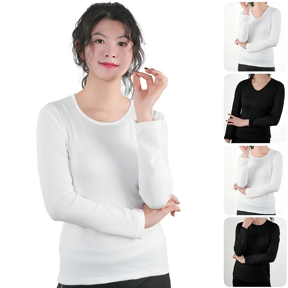 1pc Winter Thermal Underwear Tops Women O Neck Long Sleeve Clothes Bottom Top Black Slim Basic Heating V Neck Thermal T Shirt 251030