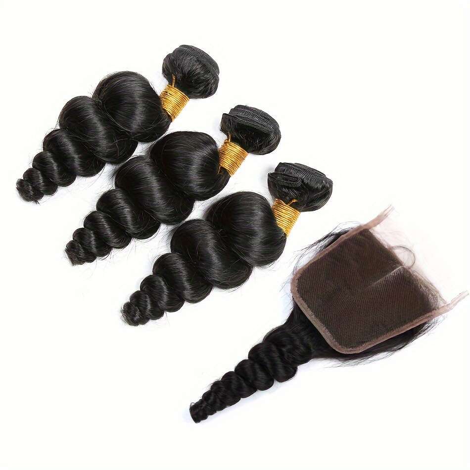 3 Bundles Peruvian Virgin Human Hair Extensions - Loose Wave 4X4 Closure, Natural Look & Durable For Women Of All Ethnicities