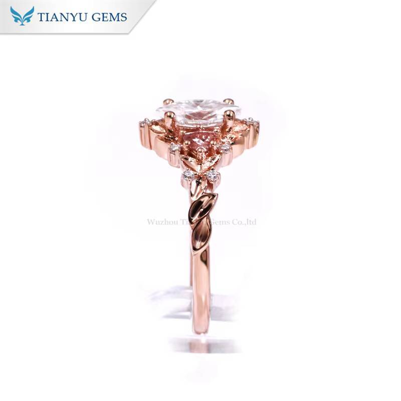 Tianyu Shining Brilliance Custom Fine Jewelry 4x8mm Marquise Moissanite Diamond Solid Gold 10K 14K 18K Engagement Ring