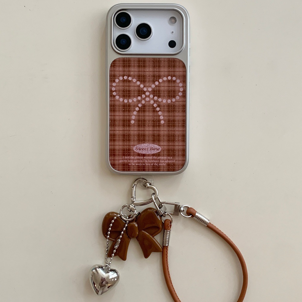 Casual Plaid Bowknot Phone Case Suitable for iPhone 17/16 Pro Personalized Pendant iPhone 15/14 Pro