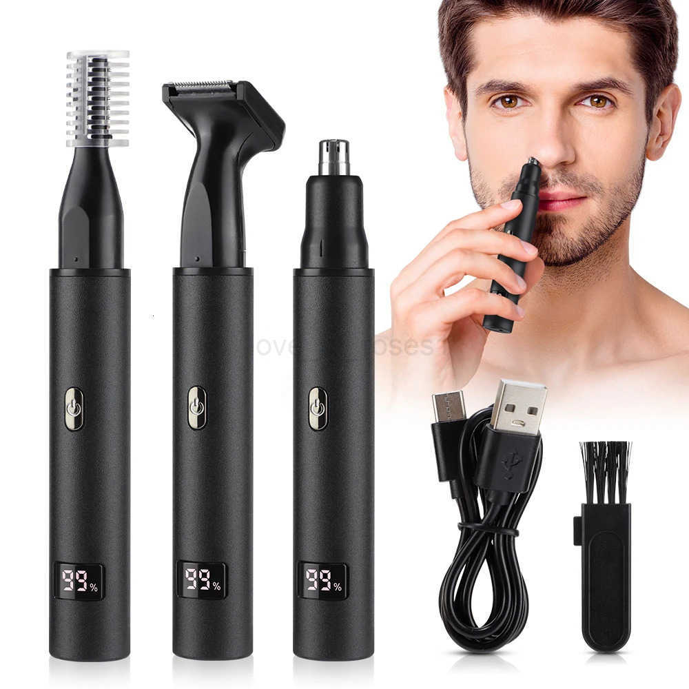 3 in 1 Electric Nose Ear Hair Trimmer for Men LED Display Painless Sideburns Eyebrow Beard Hair Clipper Shaver USB Rechargeable Z251030
