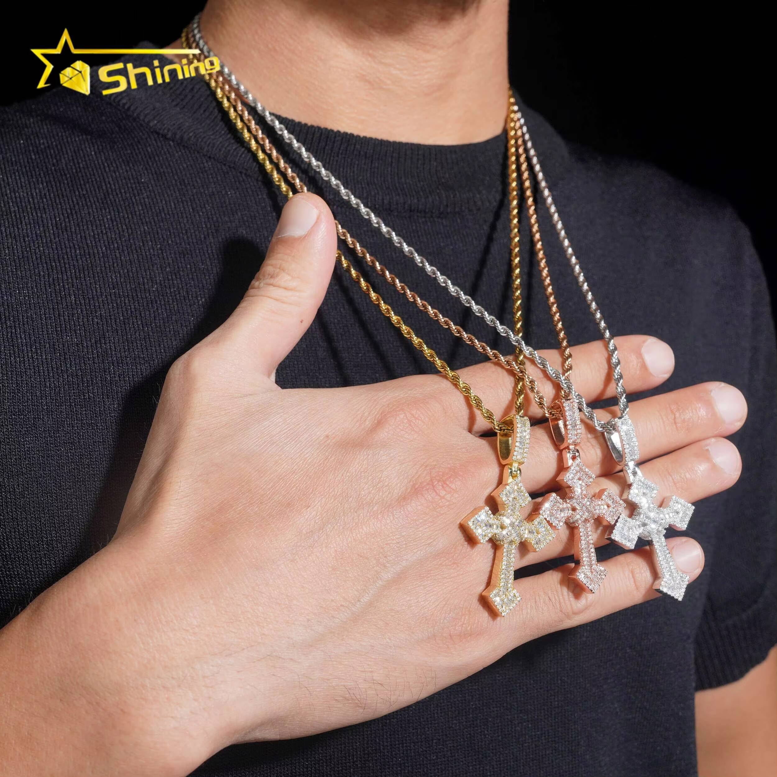 Hip Hop 925 Silver Iced Out Moissanite Cross Pendant Gold Plated Fine Jewelry Custom Pendant Moissanite Men Charms Designer's style