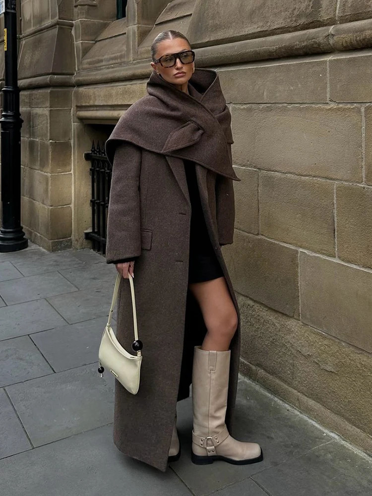 Women Solid Shoulder Pad Woolen Coat Fashion Elegant Lapel Singlebreasted Long Sleeve Coats Autumn Lady Outerwear 251027