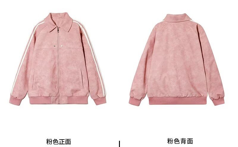 American Designer Jacket Style Striped PU Leather Jacket For Men And Women Spring And Autumn Trendy Brand Cool Casual Top Motorcycle Style Turn-down C