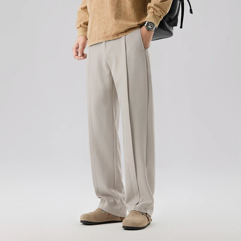 Autumn Casual Suit Pants Korean Mens Pants Straight Loose Sweatpants Soft Wide Leg Long Baggy Business Trousers 251028