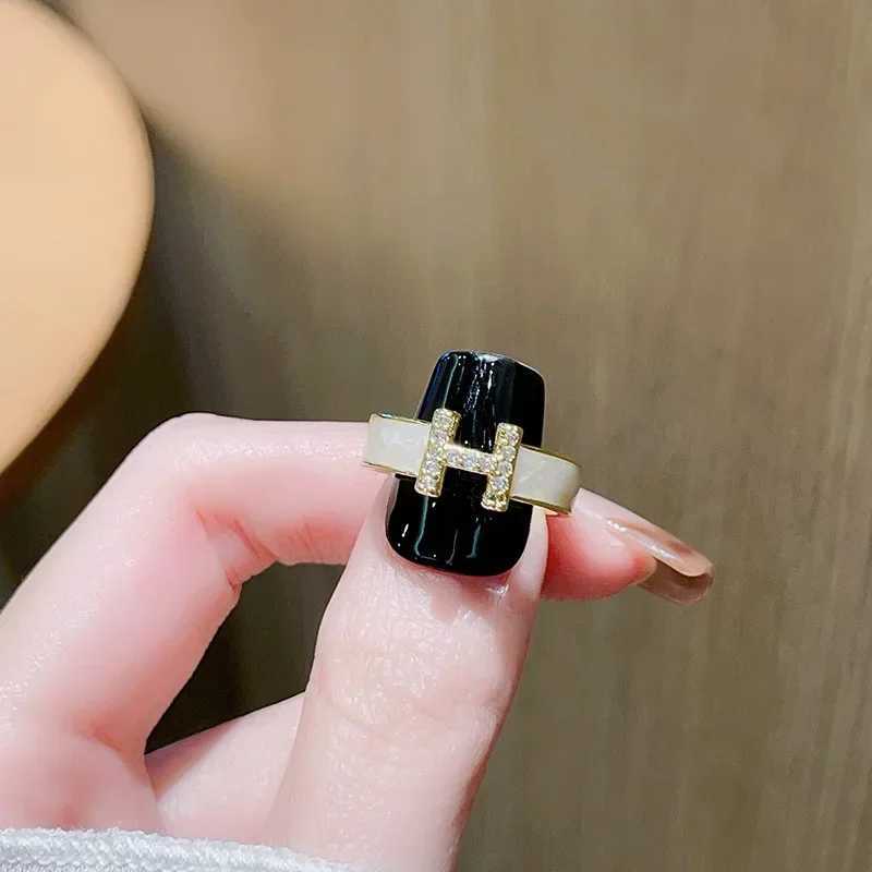 Zircon Letter H Opening Ring Niche Design Light Luxury Highend Fashion Personalized AccessoryW251030