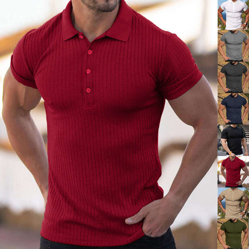 Men's Summer Sports Fitness Casual Stretch Vertical Stripe Short Sleeve Polo Shirt