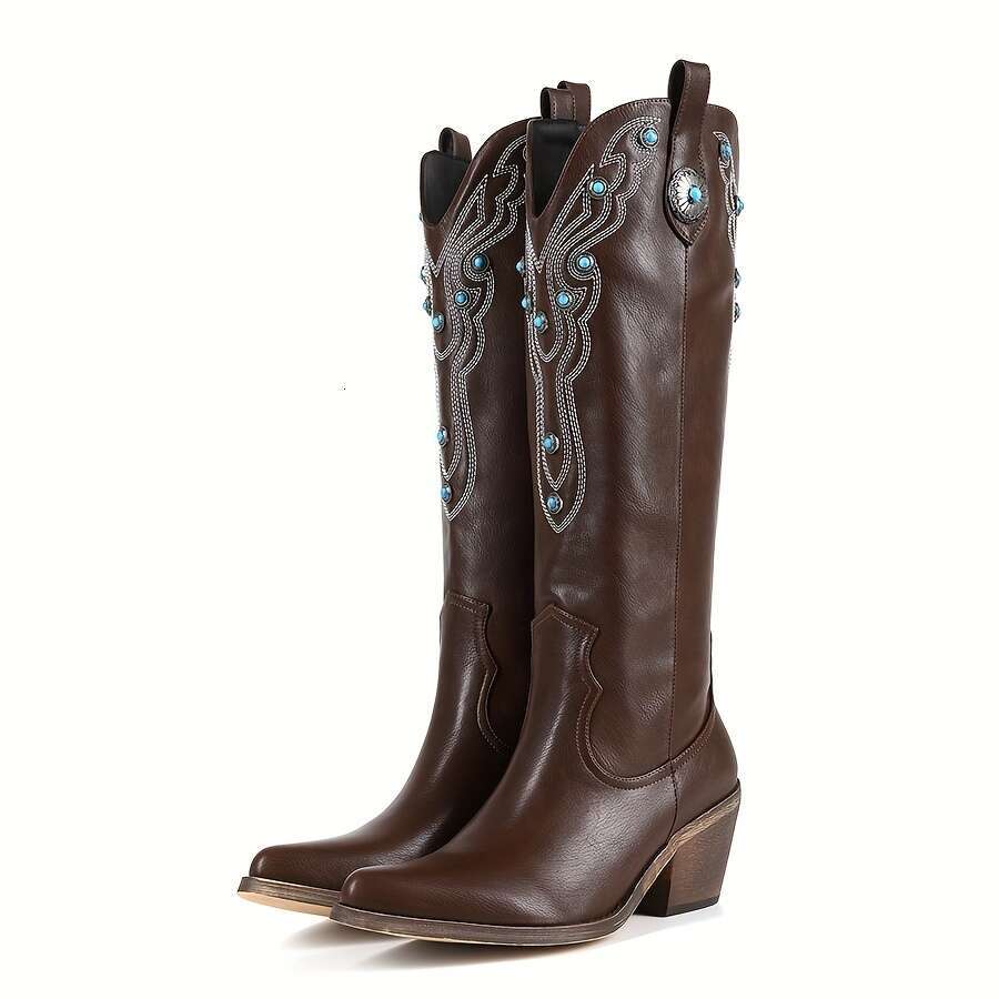 Women's - Slip-On Pointed Toe High Heel Ankle With Synthetic Cover, Brown For Western Festivals, Night Out, Women, Size, Cowboy Boots For Women P