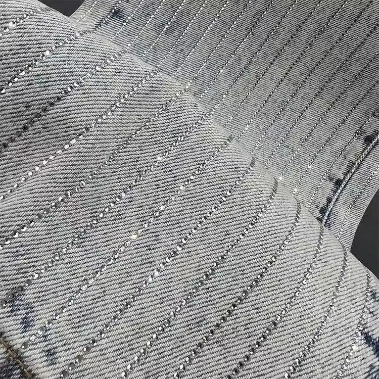 Jeans Womens 2025 Spring High Waist Loose and Thin Heavy Industry Diamond Wide Leg Mopping Trousers 251029