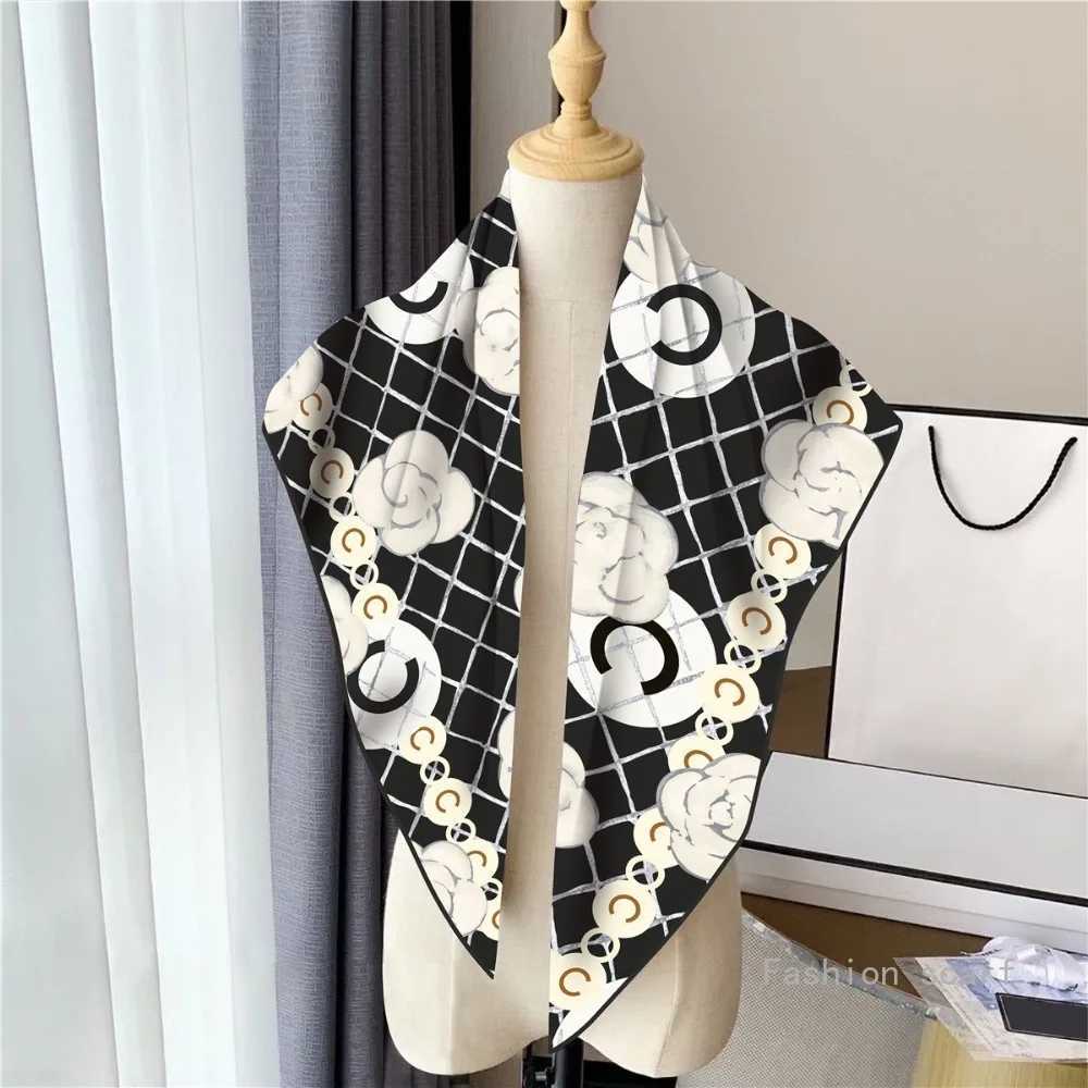 French 90cm Plaid Rose Twill Silk Women Travel Sunscreen Shawl Large Square Scarf Headscarf Scarf Head Scarfs for Women LuxuryW251029