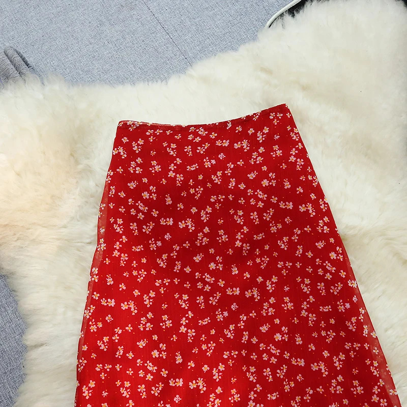 Seoulish Korean Retro Floral Midi Skirts for Women 2025 Spring Summer Elegant High Waist Casual Mid Length Womens Skirts 251028