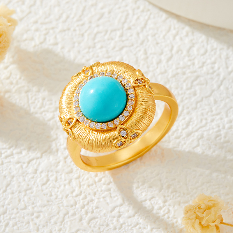 Designer ring Turquoise pearl ring plated with 18K gold and full diamond ring fashionable Opening Adjustable Ring Valentine's Day gift free shipp