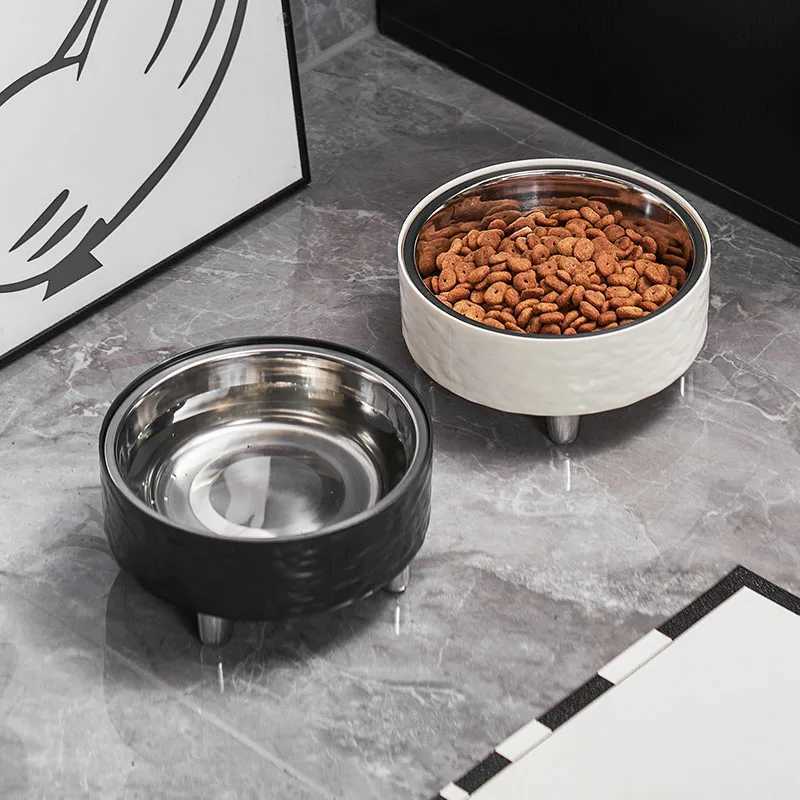 A water ripple highfoot pet bowl stainless steel dog bowl stylish and simple feeding and water feeding neck cat bowl indoor J251113