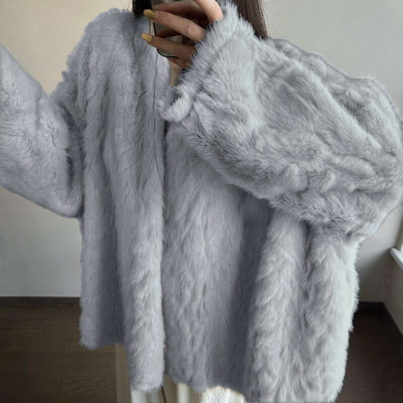 Stone Batwing Warm Cloud Mist Thick Fox Sleeve Integrated Shawlstyle for Women Lazy Smooth Ecofriendly Fur Coat