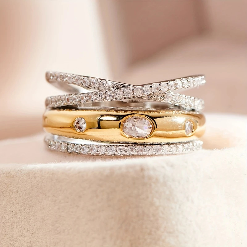 Glamorous Wedding Rings for Women Cubic Zirconia Engagement X Cross Rings White Gold Color Fashion Party Daily Jewelry 251023