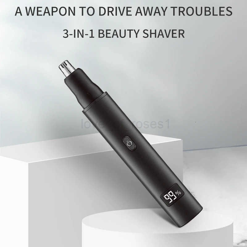 XMSJ 3in1 Mens Electric Nose Hair Trimmer LED Display Portable Painless Tshape Rechargeable Sideburns Eyebrows Beard Trimmer Z251030