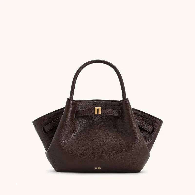 Women's new genuine shoulder crossbody bag, canvas brown mini vegetarian leather handbag, hand-held dumpling bag