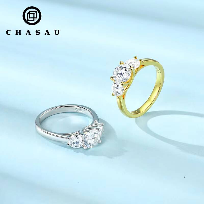 D Color 65mm 5mm Mossanite Diamond 925 Pure Silver Sterling Three Stone Ring Real Moissanite Engagement Rings Bands for Women