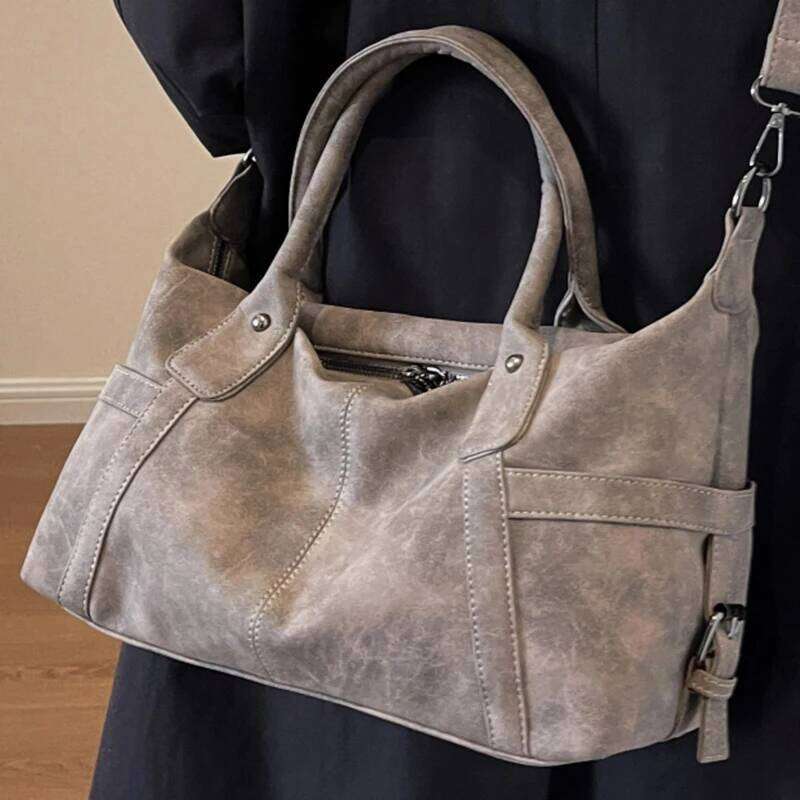 Maillard Khaki Suede Handbag For Women Large Quality Nubuck Leather Female Retro Crossbody Bag Ladies Big Commuter Shoulder Bags