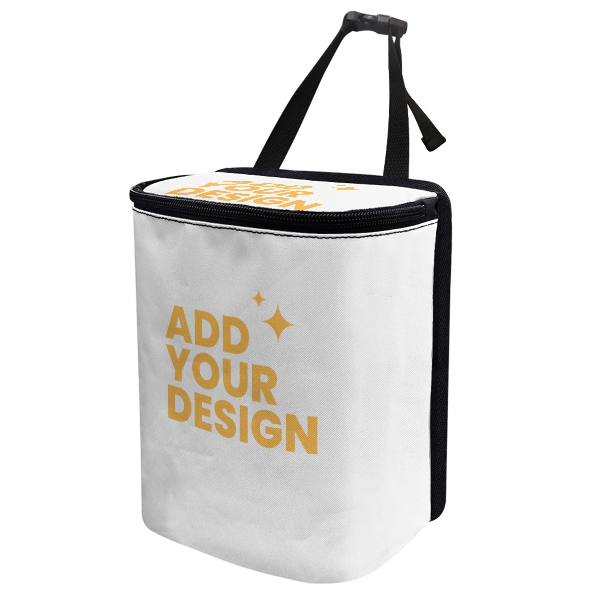 Car Hanging Trash Can with Adjustable Strap, 100% Polyester Waterproof Auto Garbage Bin, Zipper Top Vehicle Organizer