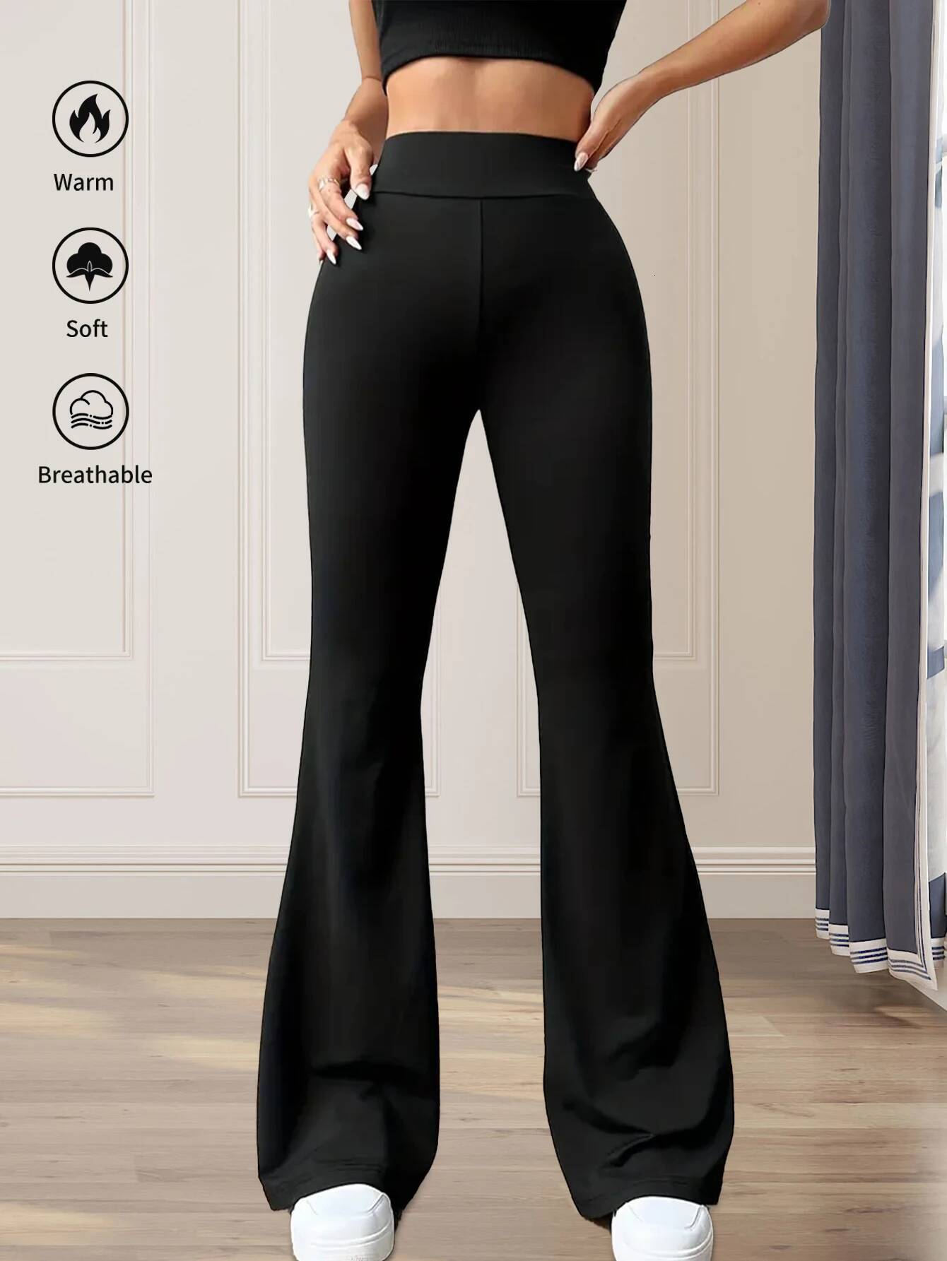 winter jacket women Women's spring and summer high waisted tight fitting flared long black pants, thin wide leg pants for slim women