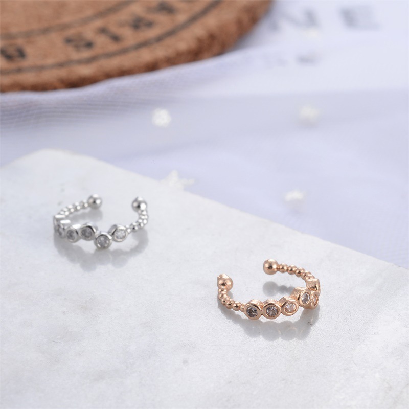 Korean Style Simple Sweet U-Shaped Earrings with Rhinestones Non-Pierced Clips Fashionable Versatile Beaded Women's Ear Cuffs