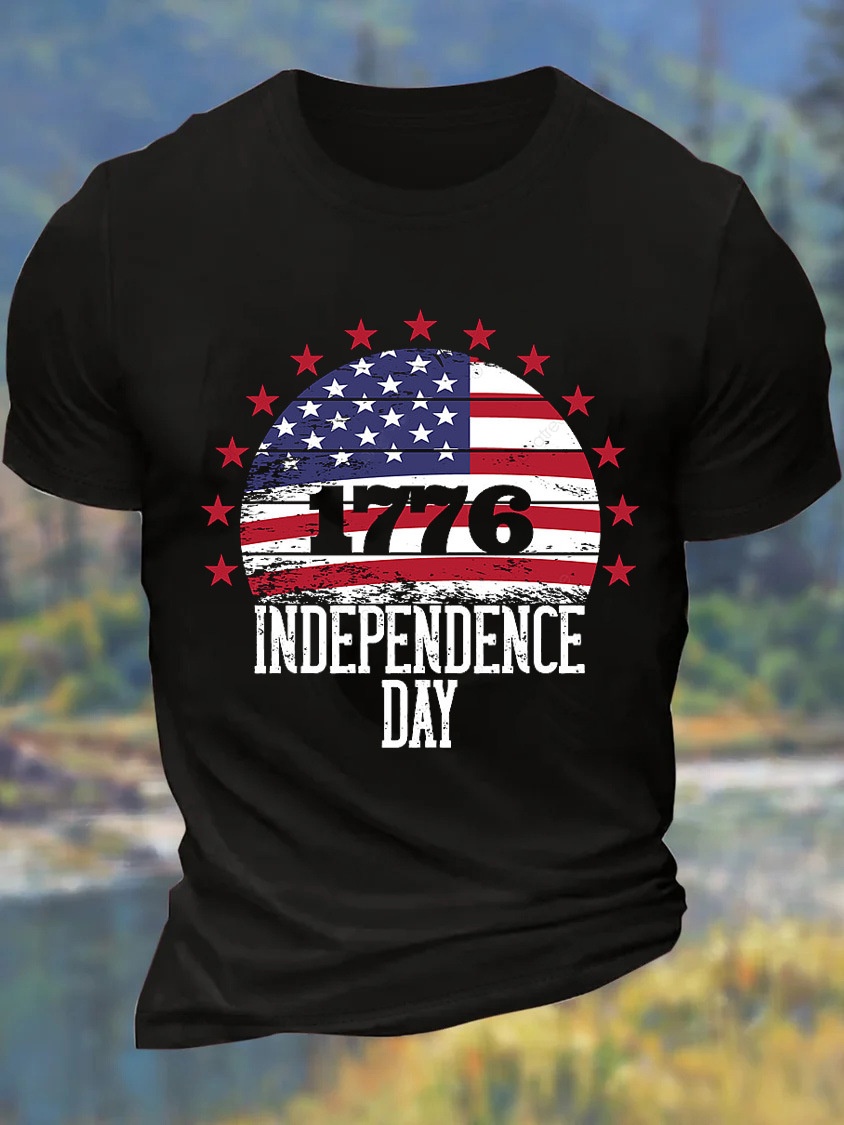 European & American Oversized Men's 1776 Independence Day July 4th Cotton Casual Letter T-Shirt - TT7329