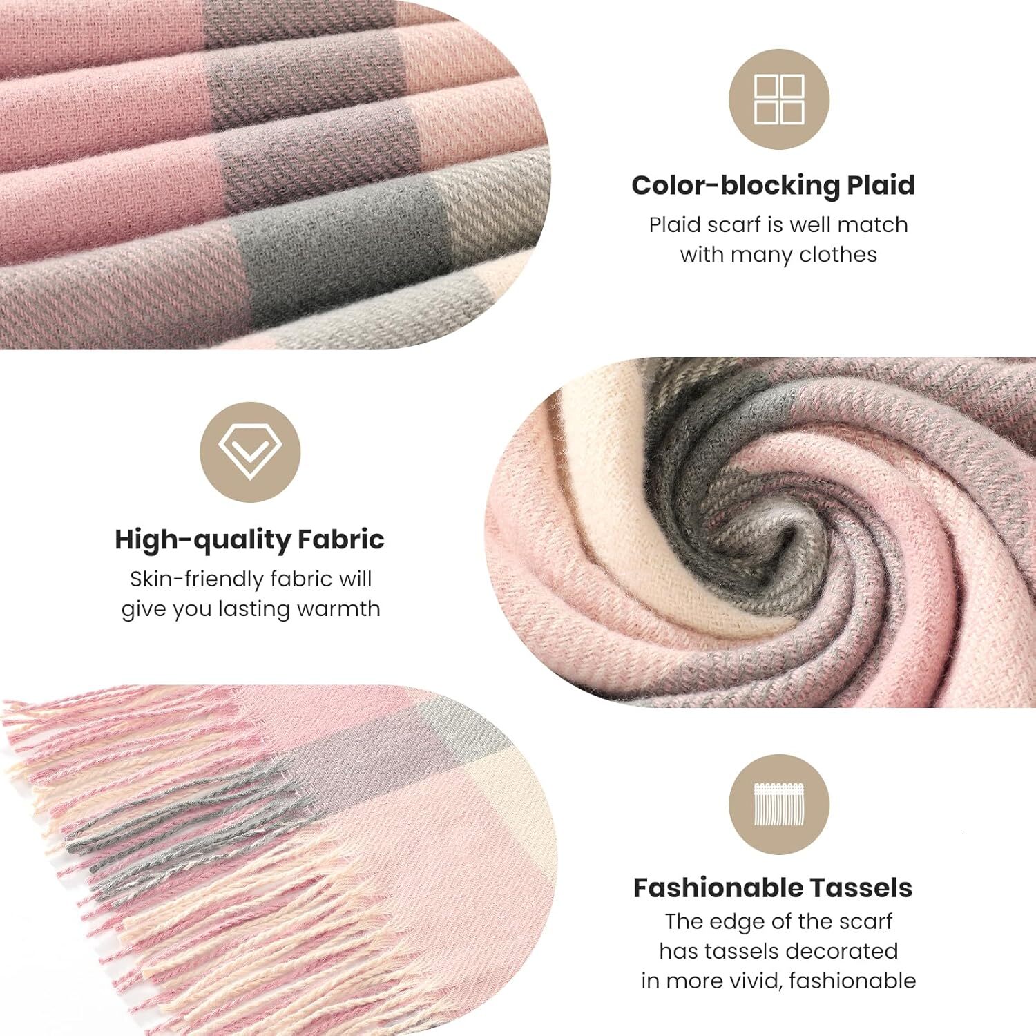 Custom Christmas gifts Scarf for Women Womens Winter Fall Scarf,Long Plaid Shawls and Wraps, Cashmere Feel Blanket Pashmina Scarves