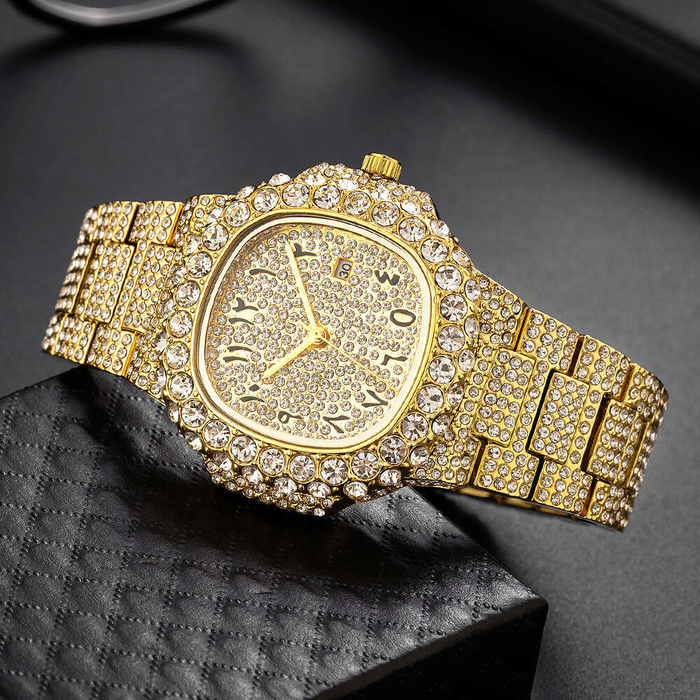 Fashionable classic watch New Full English Dial Hip-Hop gold Arabic Numerals Men's Wristwatch