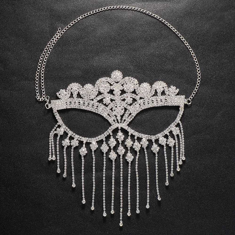 Stonefans Fashion Rhinestone Tassel Mask Chain Women Accessories Masquerade Party Bling Crystal Veil Mask Face Jewelry NightclubW251029