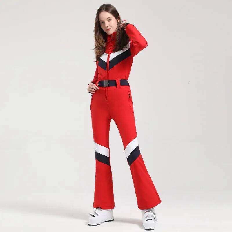 Women One Piece Ski Suit Winter Snowboard Jumpsuit Waterproof Windproof Thicken Hooded Outdoor Sport Wear for Mountain Hiking