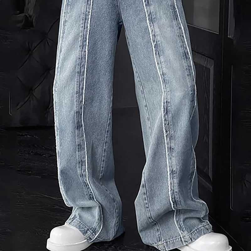New Korean Retro Patchwork Design Jeans MenS Straight Leg Pants Casual Pants Baggy Jeans Y2k Men J251030
