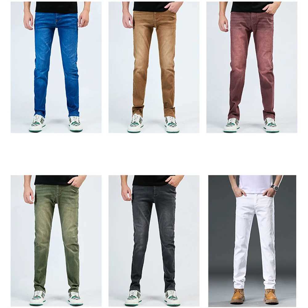 2025 Autumn Mens White Slim Fit Straight Jeans Casual Stretch Denim Pants Comfortable Fashion Streetwear Male Brand Clothing J251030