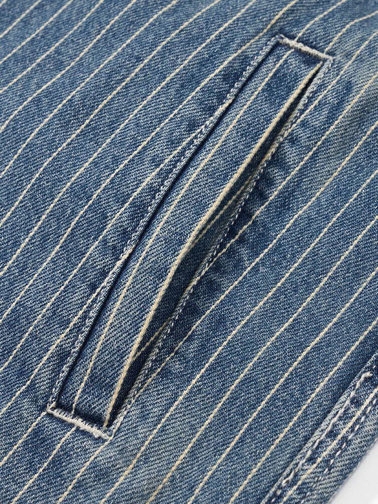 High Strandard Series 2025 Autumn Oversize 125 OZ Fabric Vertical Striped Denim Jackets 251010