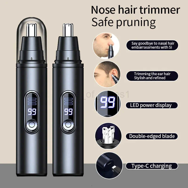 Portable Mini Nose Hair Trimmer Digital Display Painless Clipper Ears Hair Eyebrow Waterproof Nose Hair Trimmer For Men Women Z251030