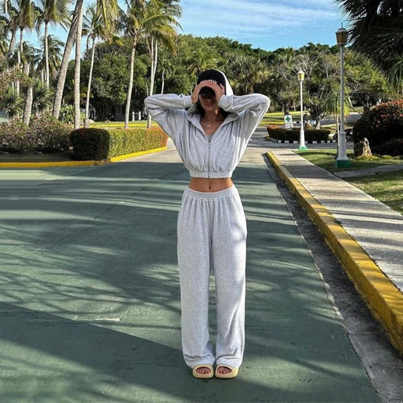 Autumn Winter Casual Two Piece Set Women Street Trend Longsleeved Hooded Cardigan Sexy Waist Elastic Trousers Tracksuit 251029