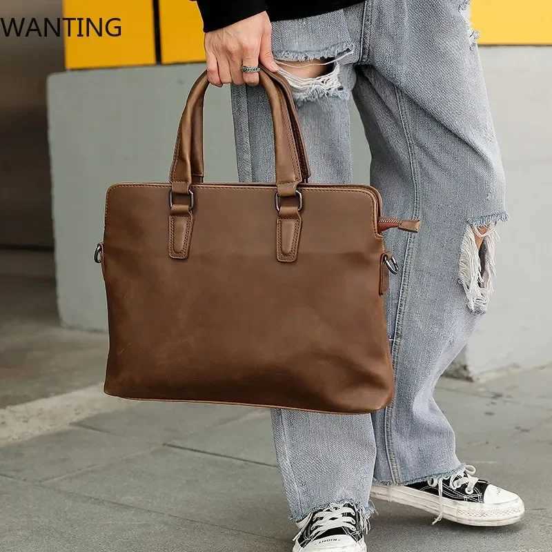 Fi Business Men Handbags Vinatge Mens TopHandle Bag With Shoder Strap Corssbody Bag Briefcases Mtifuncti Laptop Bag Y251011
