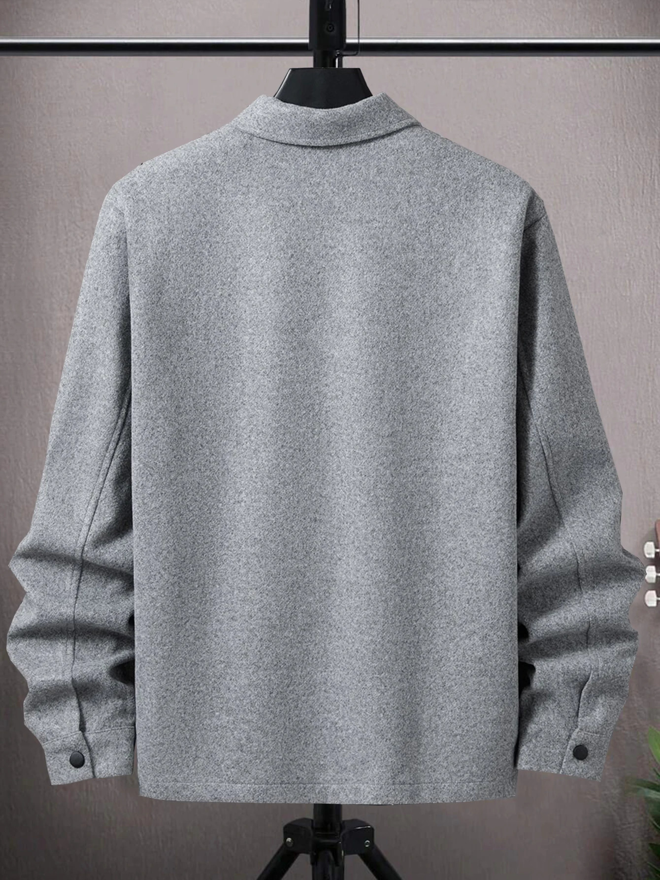 Autumn Mens Woolen Jacket Solid Color Coat Collar Button Front Flip Pocket 251029