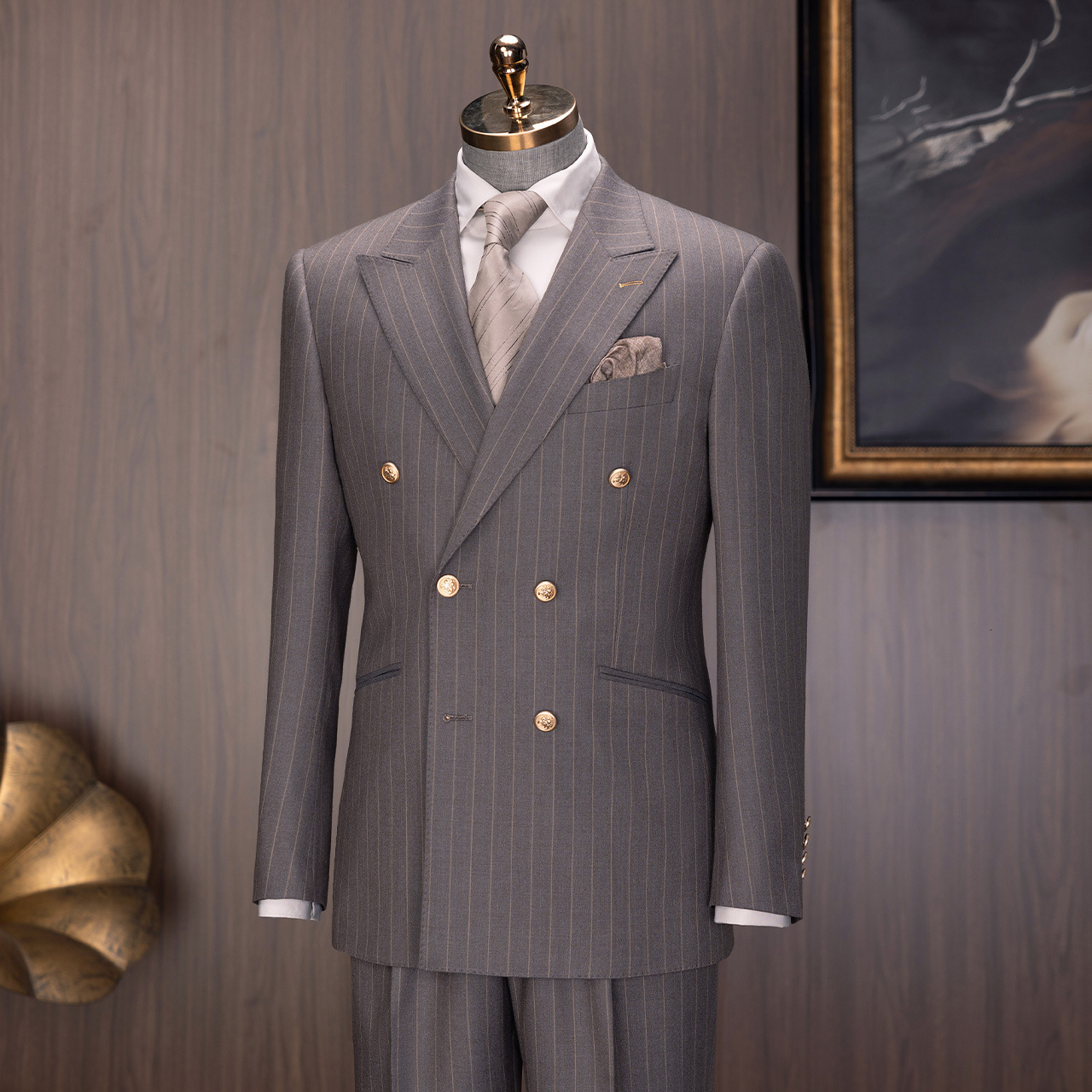 50 Australian Wool Suit Set SemiLinen Lining Mens DoubleBreasted Business Formal HighEnd Dress 251030