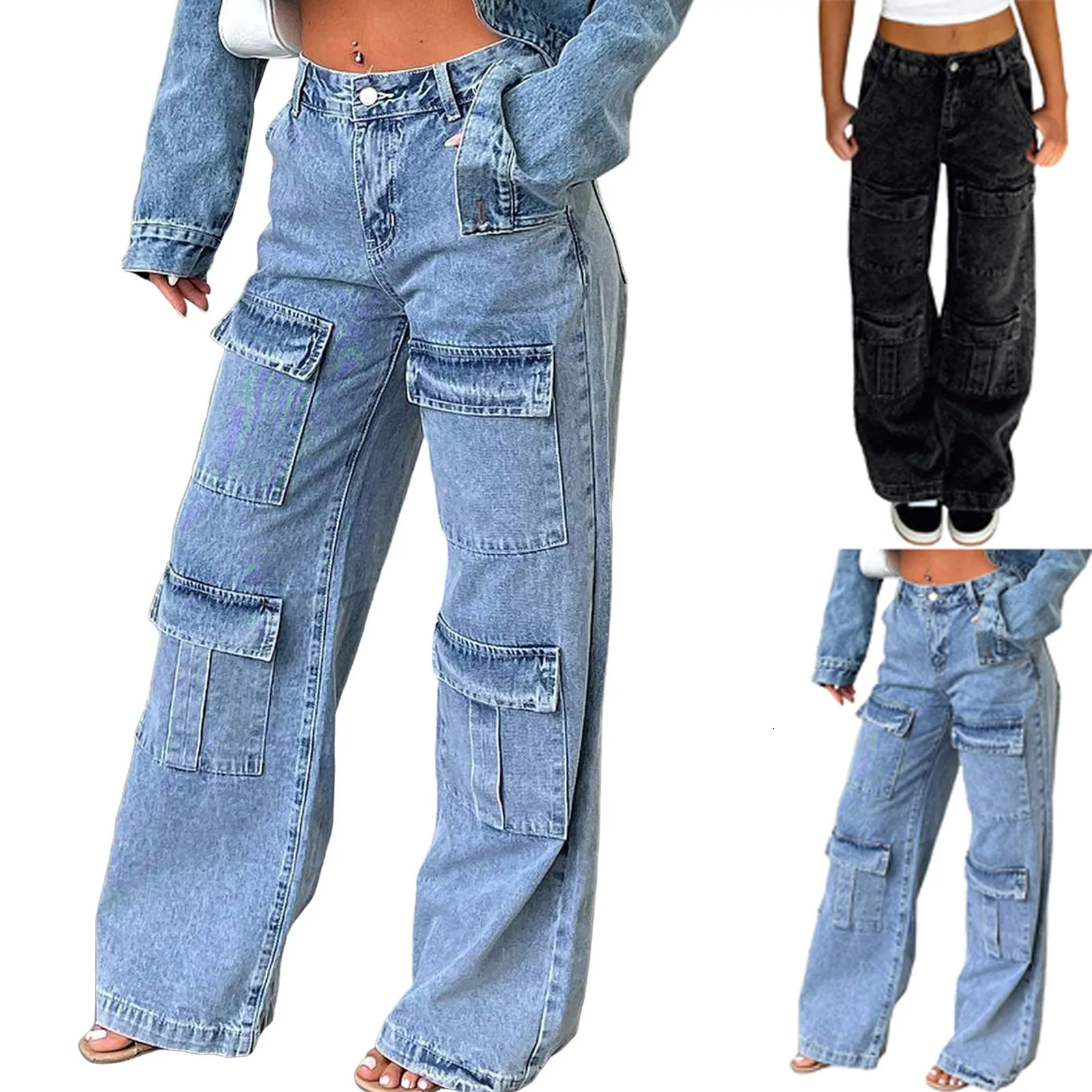 s Harajuku Style Hip Hop Baggy Jeans Wide Leg MidLow Waist Jeans Multipockets friends Vintage Cago Pants 251029