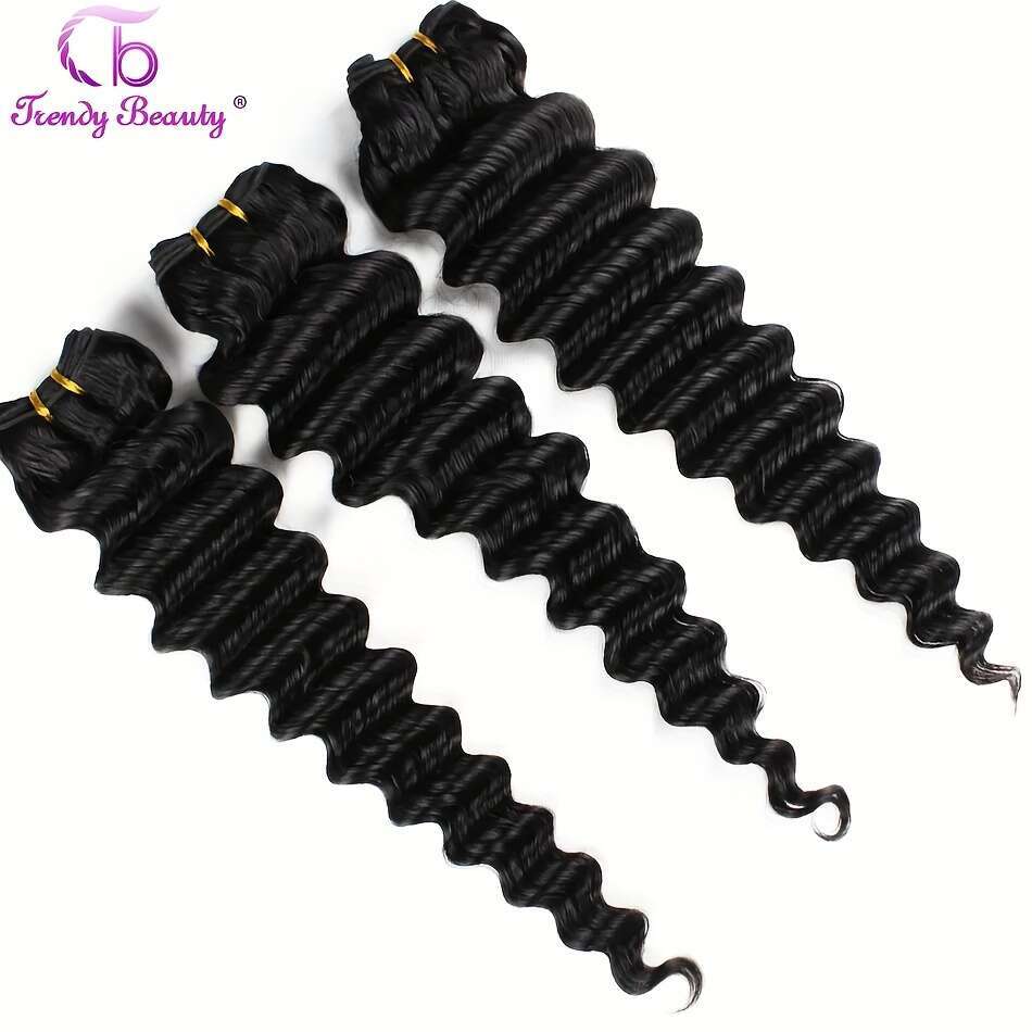 Brazilian Virgin Human Closure Unprocessed Hair Deep Wave Bundles With Transparent Lace 4X4 Free Part 4Pcs