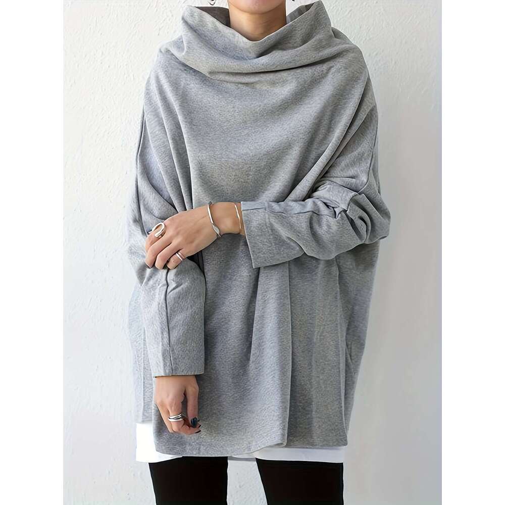 Women S Oversize Simple Tops New Fashion Casual Solid Color High Neck Long Sleeve T Shirt