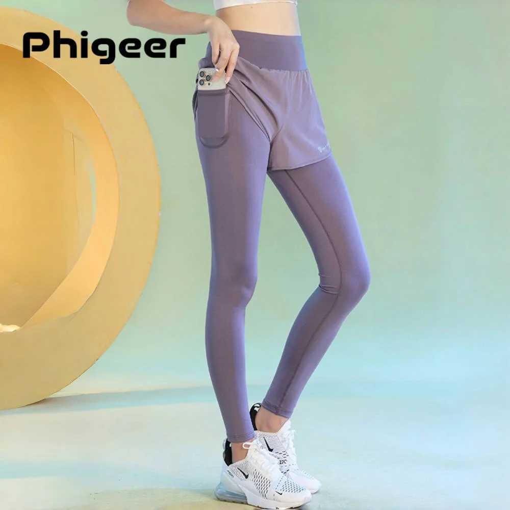 PHIGEER High Waist Yoga Pants For Women Autumn Slim Fit Workout Leggings Sports Trousers Lightweight Sweatpants With Pocket New J251030