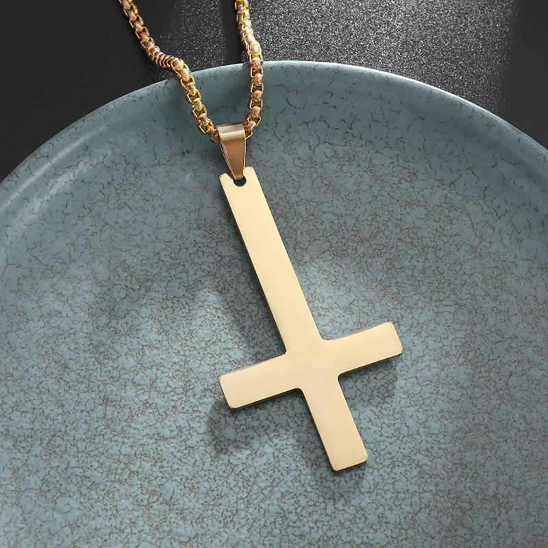 Male Black Plated St Peters Inverted Cross Pendant Necklace for Men Stainless Steel Choker Crux de Sanctus Petrus JewelryXJ251030
