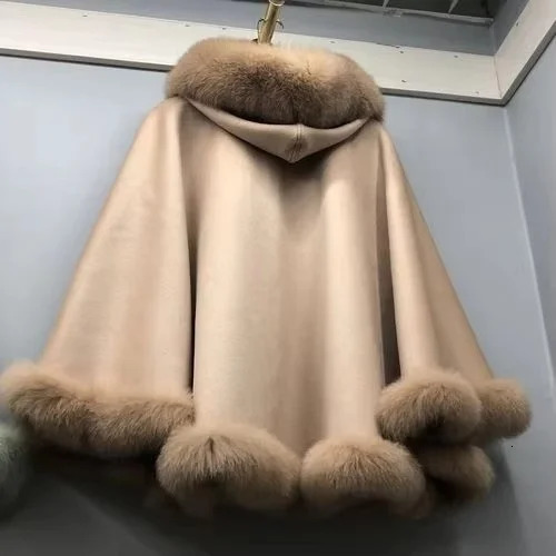 Natural Wool Fur Coat Women Winter Cloak Fox Fur Fashion Jacket Womans Clothing Loose Fit Fourrures Femmes 251029